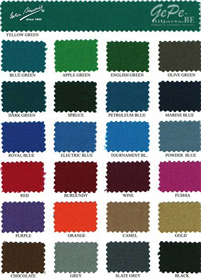 Iwan Simonis 760 en 860 kleurentabel | GePe-Biljarts
