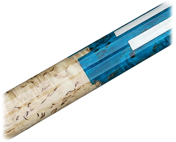 Detail van blauw inlegwerk op vogelogen-esdoorn - Longoni Evoluzione Sky