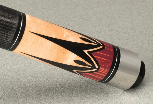 McDermott-keu met oranjezwart inlegwerk en zwarte wikkeling - Star S9 Birdseye Maple met Honey Stain