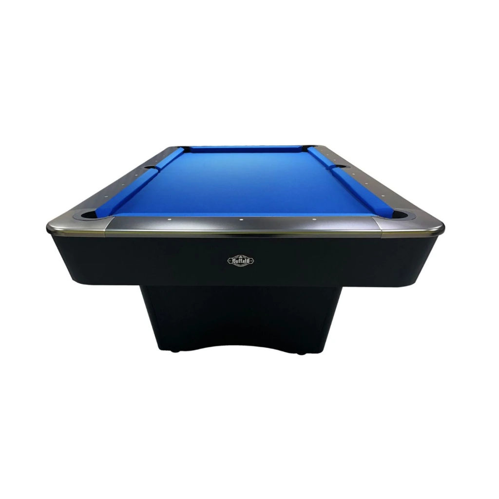 Pooltafel met blauw laken, driekwart aanzicht - Pooltafel 9ft Buffalo Dominator II